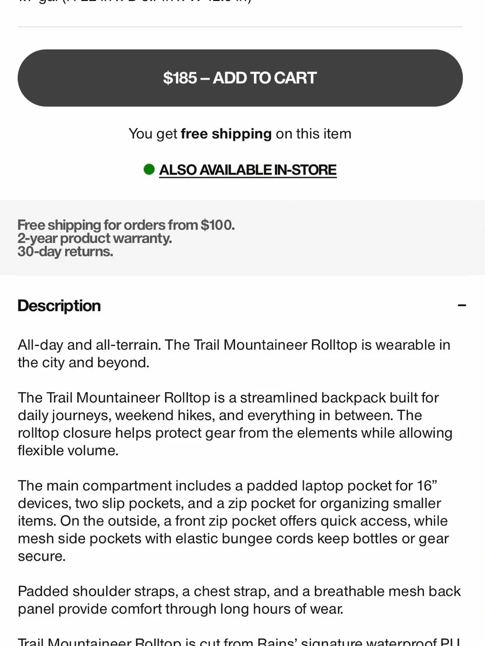 Rains Trail Mountaineer Rolltop Backpack
